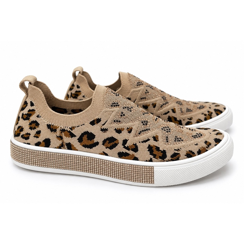 Bernie Mev Gardenia Sneaker Womens 38 Blush Rose Gold Leopard Rhinestone Slip On